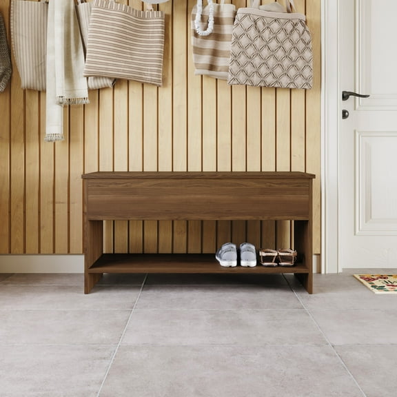 Home Design Glendive Storage Cabinet Bench with Hidden Compartment, Sturdy Construction, Multi-Purpose Design for Entryway, Bedroom, or Living Room, Brown