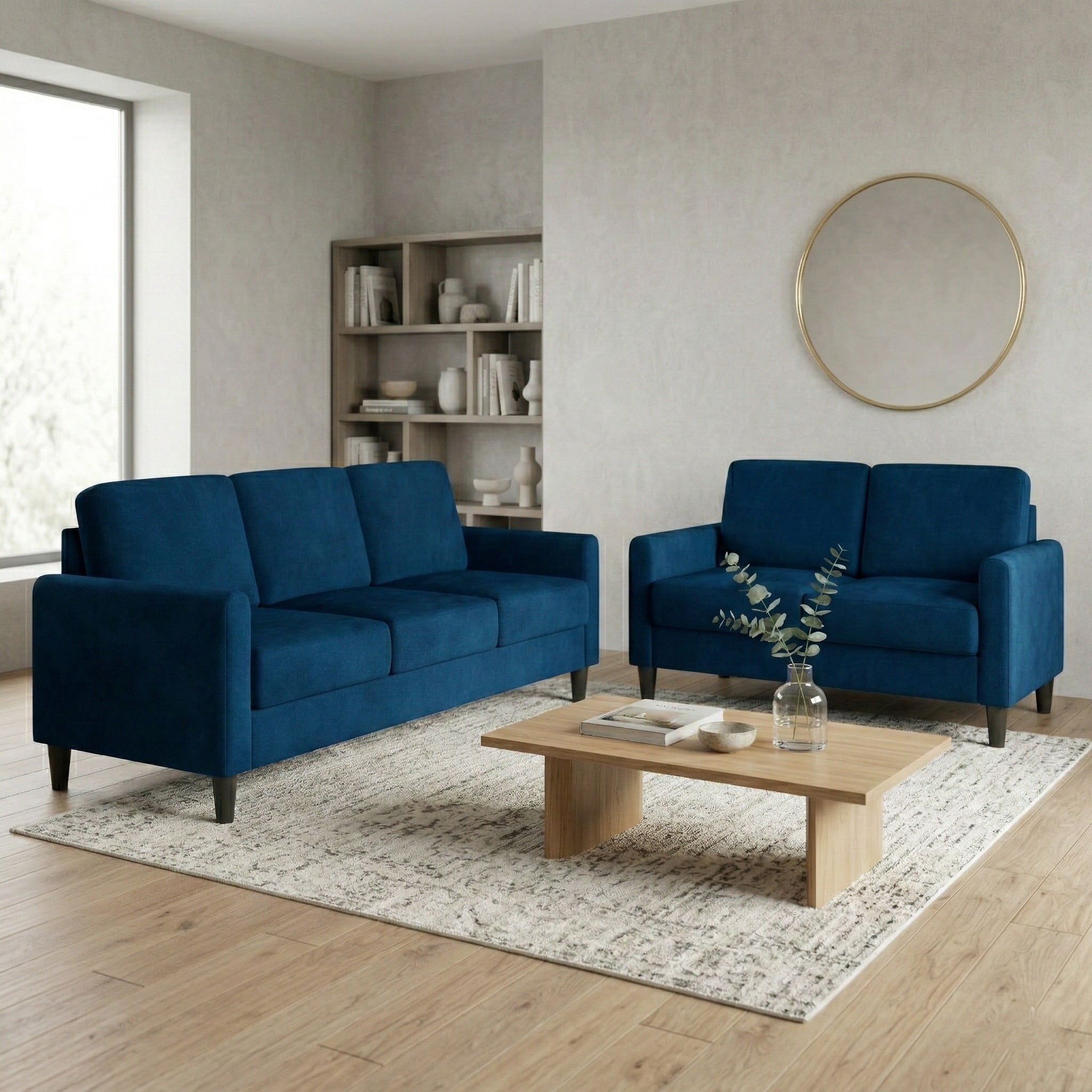 Home Design Goliad 2-Piece Velvet Living Room Set with Loveseat and Sofa, Pocket Spring Design, Soft Cushions, Clean Lines Design, Blue