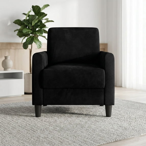 Home Design Goliad Velvet Armchair with Pocket Spring, Soft Cushions, Clean Lines Design, Black