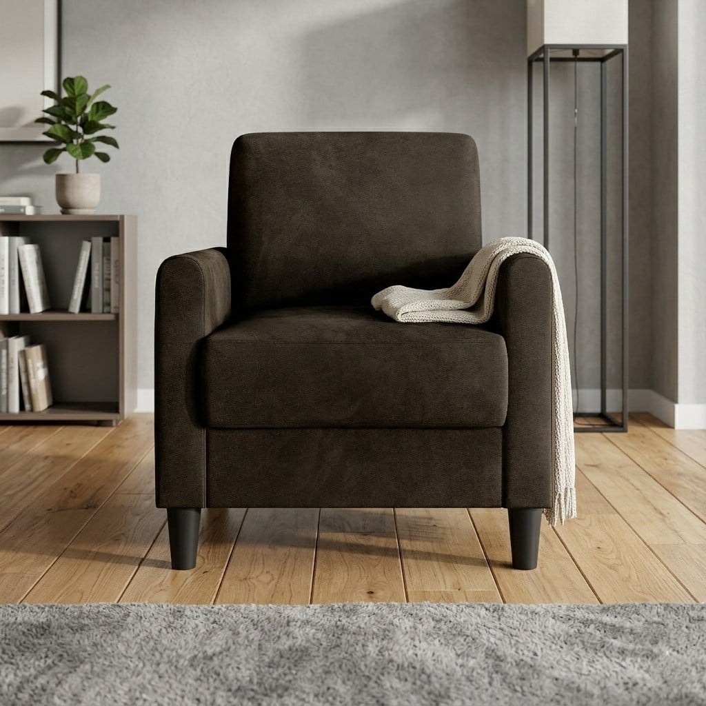 Home Design Goliad Velvet Armchair with Pocket Spring, Soft Cushions, Clean Lines Design, Brown