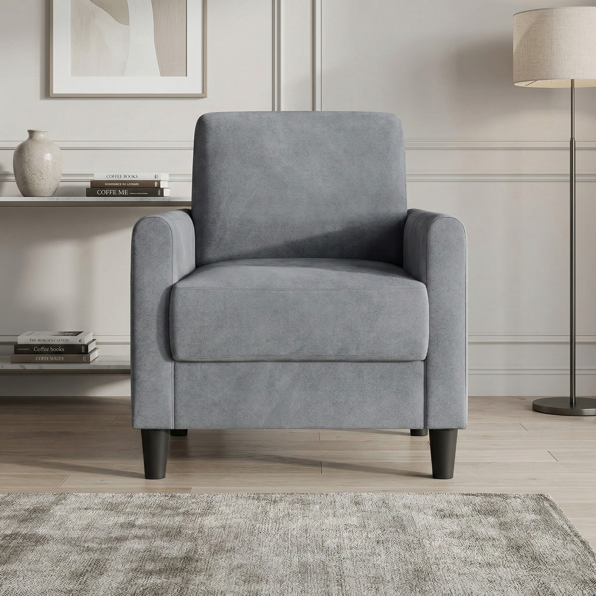 Home Design Goliad Velvet Armchair with Pocket Spring, Soft Cushions, Clean Lines Design, Gray