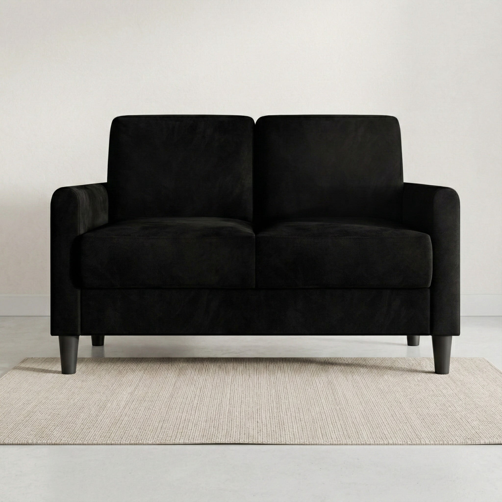 Home Design Goliad Velvet Arm Loveseat with Pocket Spring, Soft Cushions, Clean Lines Design, Black