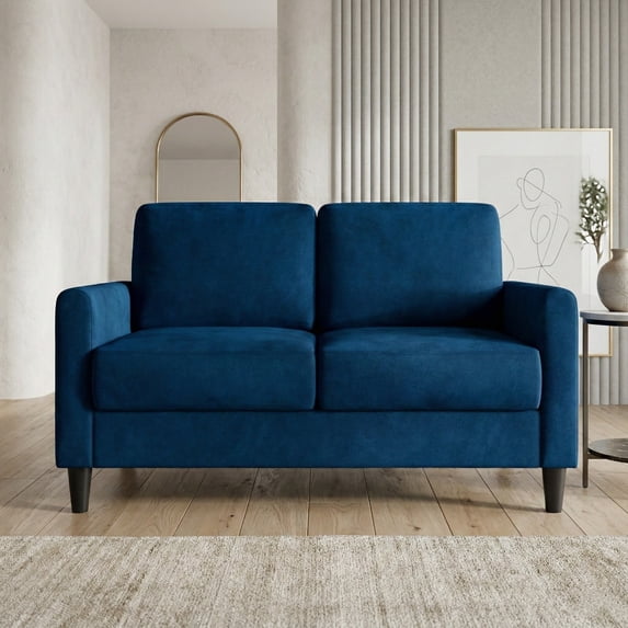 Home Design Goliad Velvet Arm Loveseat with Pocket Spring, Soft Cushions, Clean Lines Design, Blue