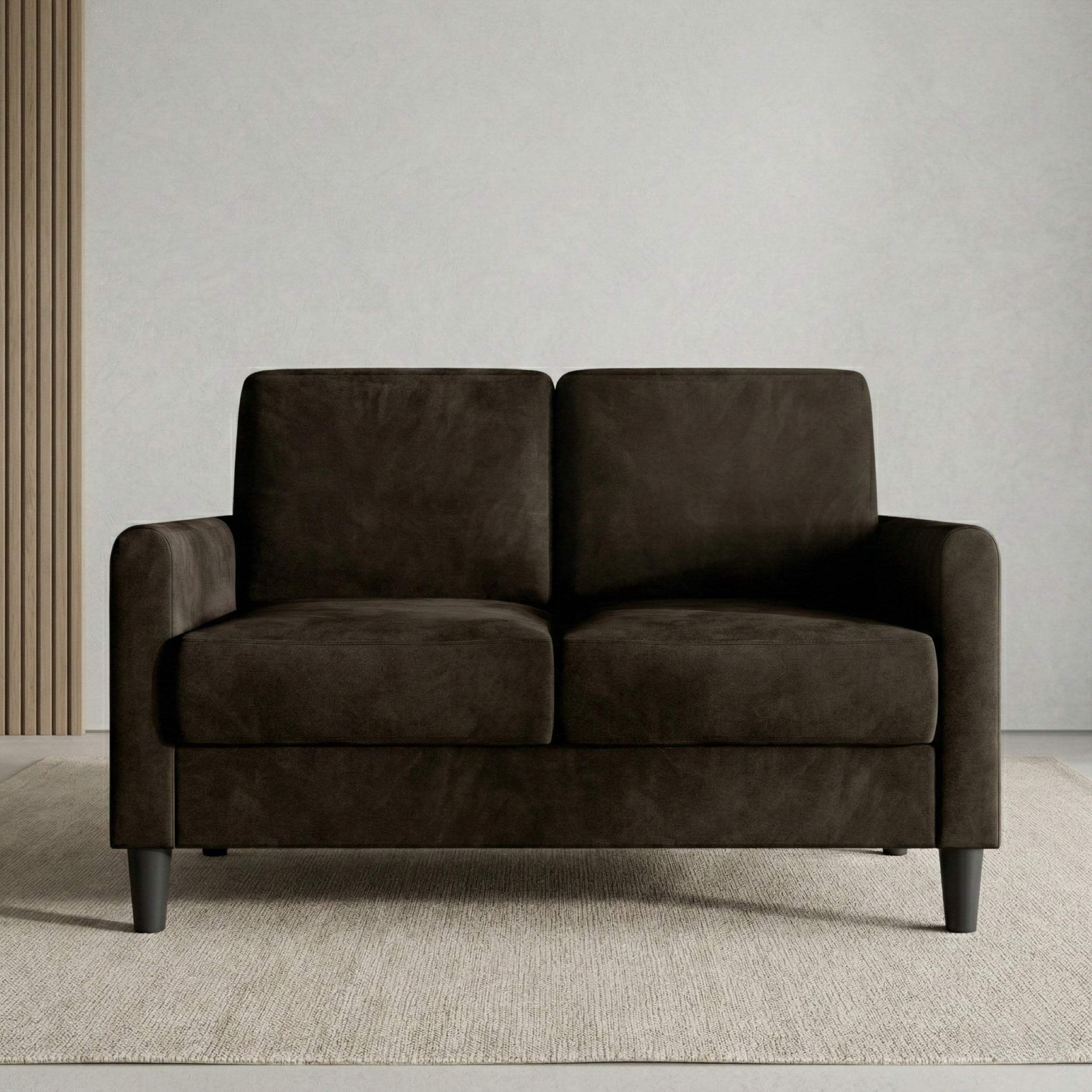 Home Design Goliad Velvet Arm Loveseat with Pocket Spring, Soft Cushions, Clean Lines Design, Brown