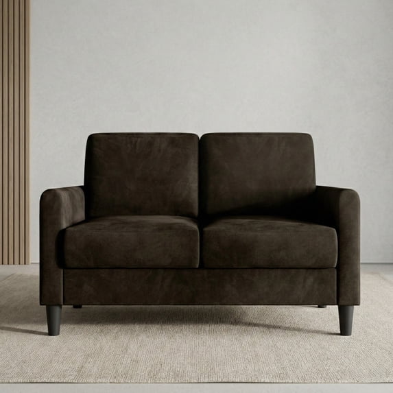 Home Design Goliad Velvet Arm Loveseat with Pocket Spring, Soft Cushions, Clean Lines Design, Brown