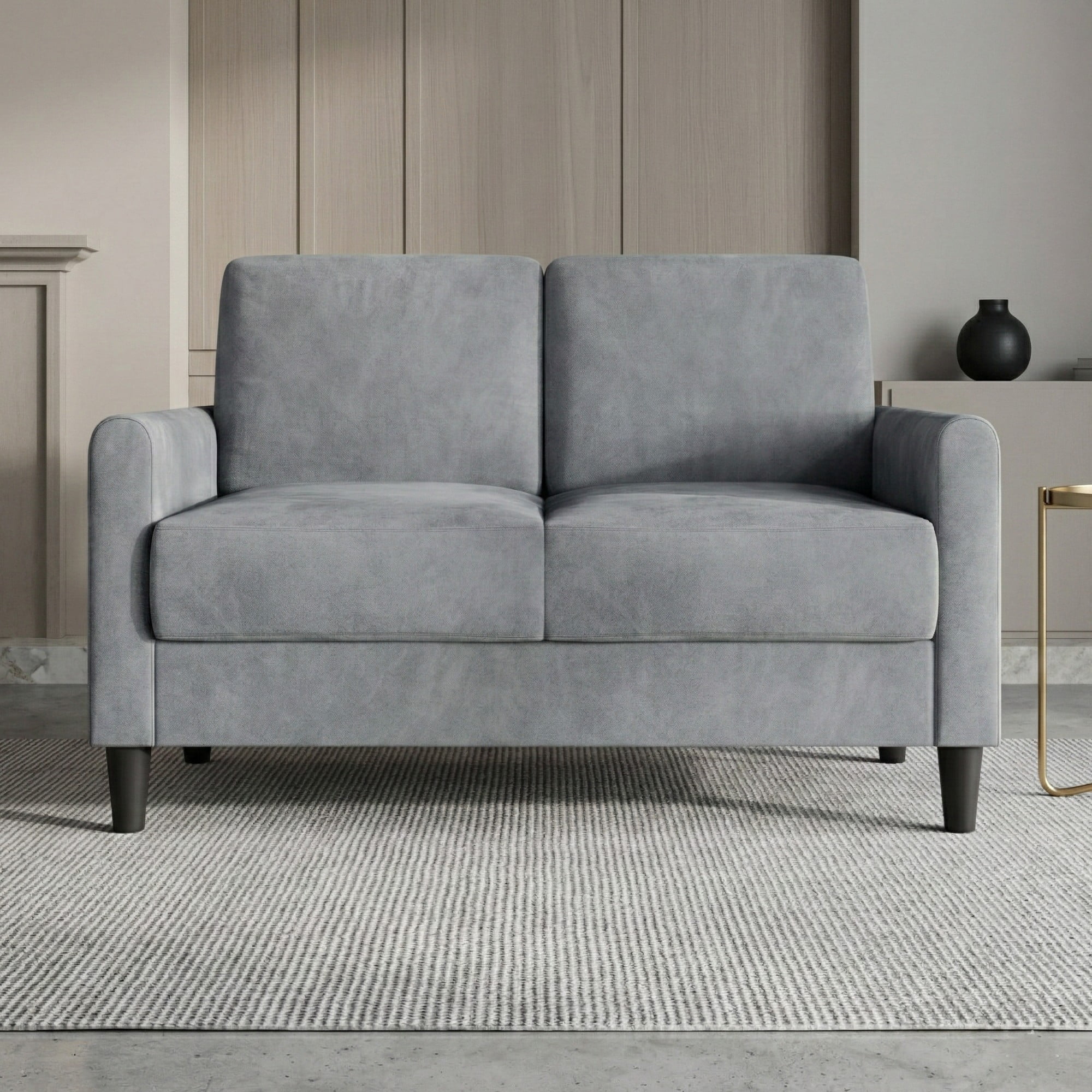 Home Design Goliad Velvet Arm Loveseat with Pocket Spring, Soft Cushions, Clean Lines Design, Gray