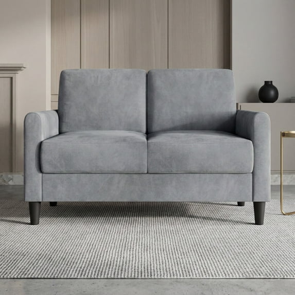 Home Design Goliad Velvet Arm Loveseat with Pocket Spring, Soft Cushions, Clean Lines Design, Gray