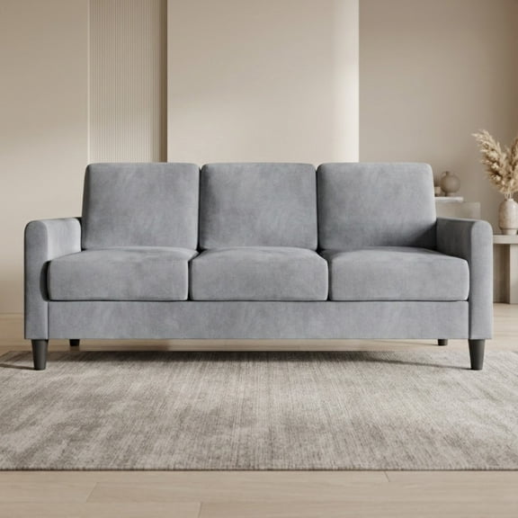 Home Design Goliad Velvet Arm Sofa with Pocket Spring, Soft Cushions, Clean Lines Design, Gray