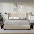 thumbnail image 1 of Home Design Greeley Full Tufted Upholstered Storage Platform Bed Frame with Button-Tufted Wingback Headboard and Four Under-Drawers, Beige, Easy Assembly, 1 of 5