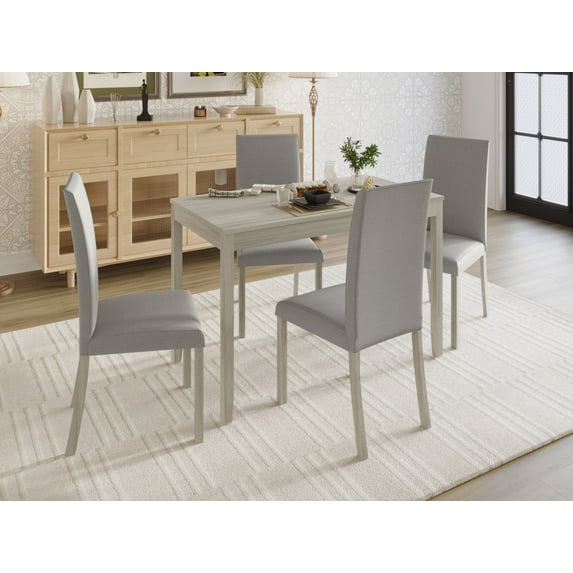 Home Design Greenville 5-Piece Dining Set with Rectangular Table and Cushioned Parson Chairs, Modern Design, Space-Saving, Durable Construction, Gray/Antique Gray