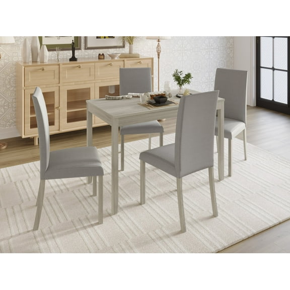 Home Design Greenville 5-Piece Dining Set with Rectangular Table and Cushioned Parson Chairs, Modern Design, Space-Saving, Durable Construction, Gray/Antique Gray