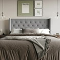 thumbnail image 1 of Home Design Grinnell Queen Tufted Upholstered Headboard with Wingback Design & Button-Tufted Detail, Gray, Easy Assembly, 1 of 5