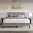 thumbnail image 1 of Home Design Groton Queen Tufted Velvet Upholstered Panel Bed Frame with Button-Tufted Headboard & Wingback Design, Silver Gray, Easy Assembly, 1 of 12