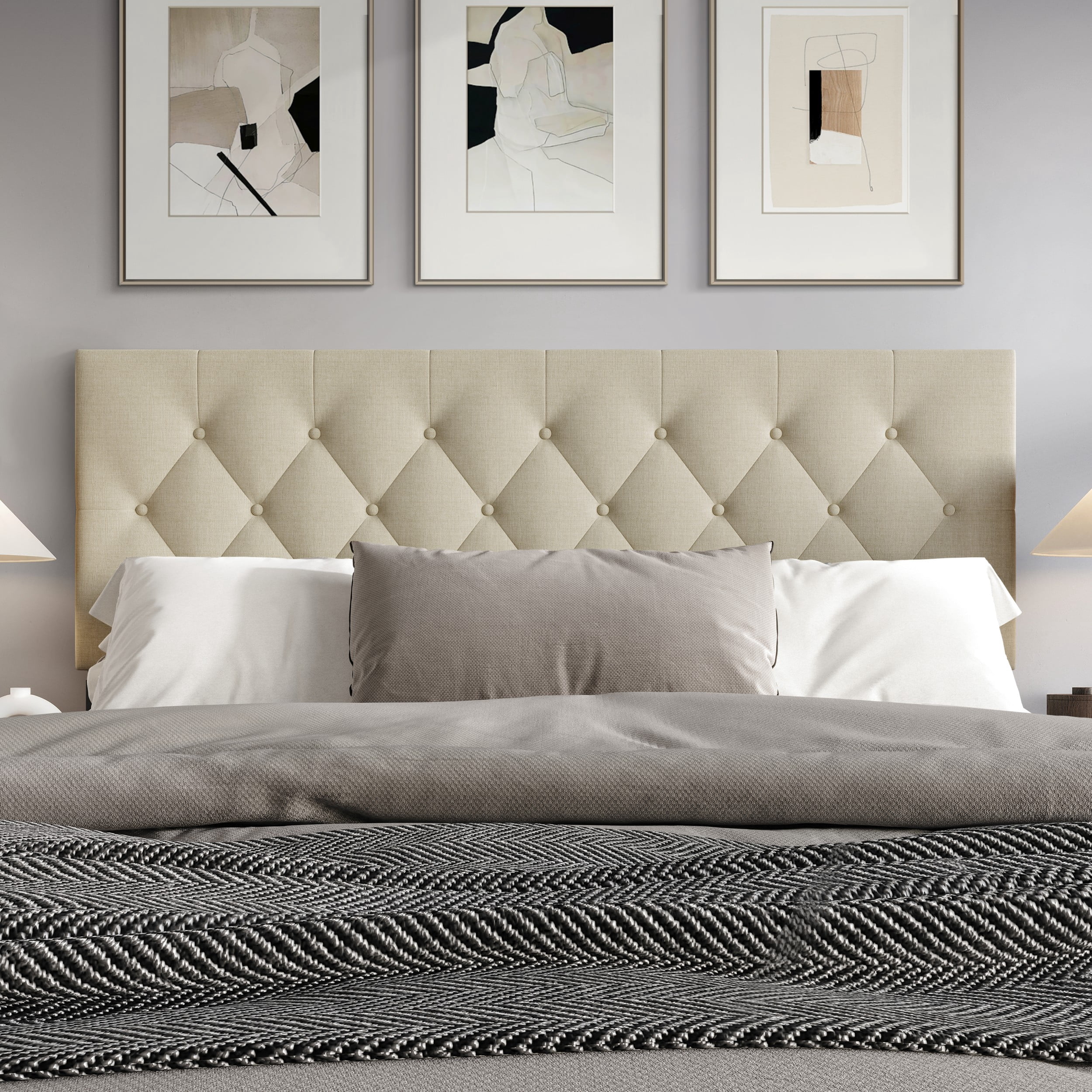 Home Design Gunnison Linen Upholstered Headboard with Button Tufted Design