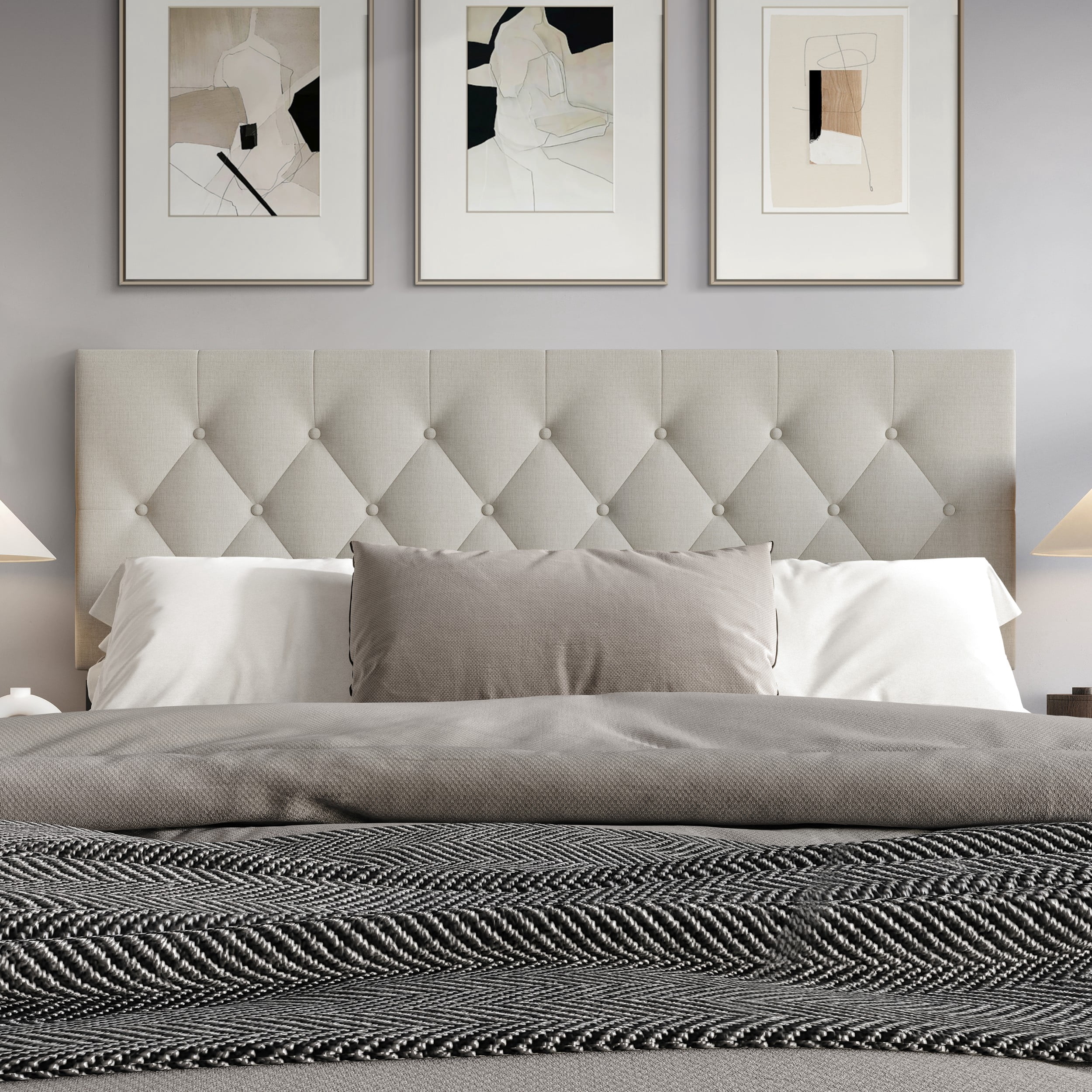 Home Design Gunnison Linen Upholstered Headboard with Button Tufted Design