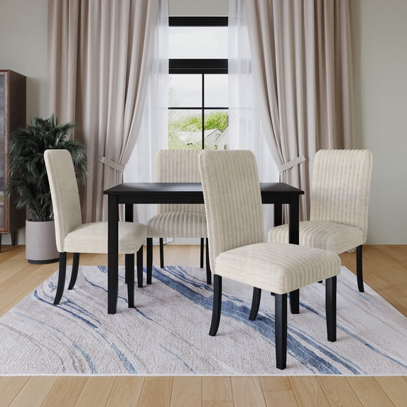 Home Design Guymon 5-Piece Dining Set with 1 Rectangular Table and 4 Slat-Back Cushioned Chairs, Black/Light Beige, Modern Style, Space-Saving