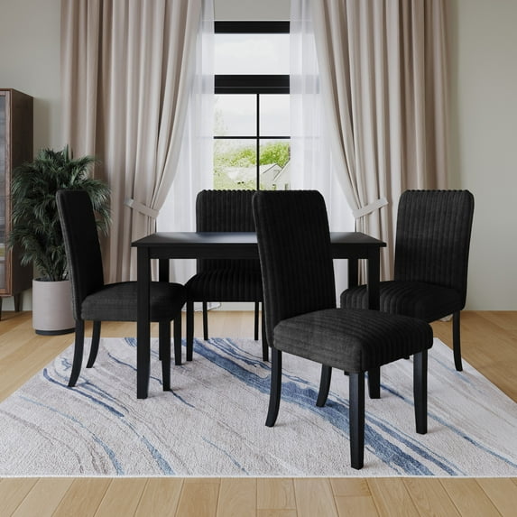 Home Design Guymon Dining Chair (Set of 2), Black/Black, Cushioned seat, Slat-back design, Comfortable seating, Sturdy frame, Modern style, Durable construction