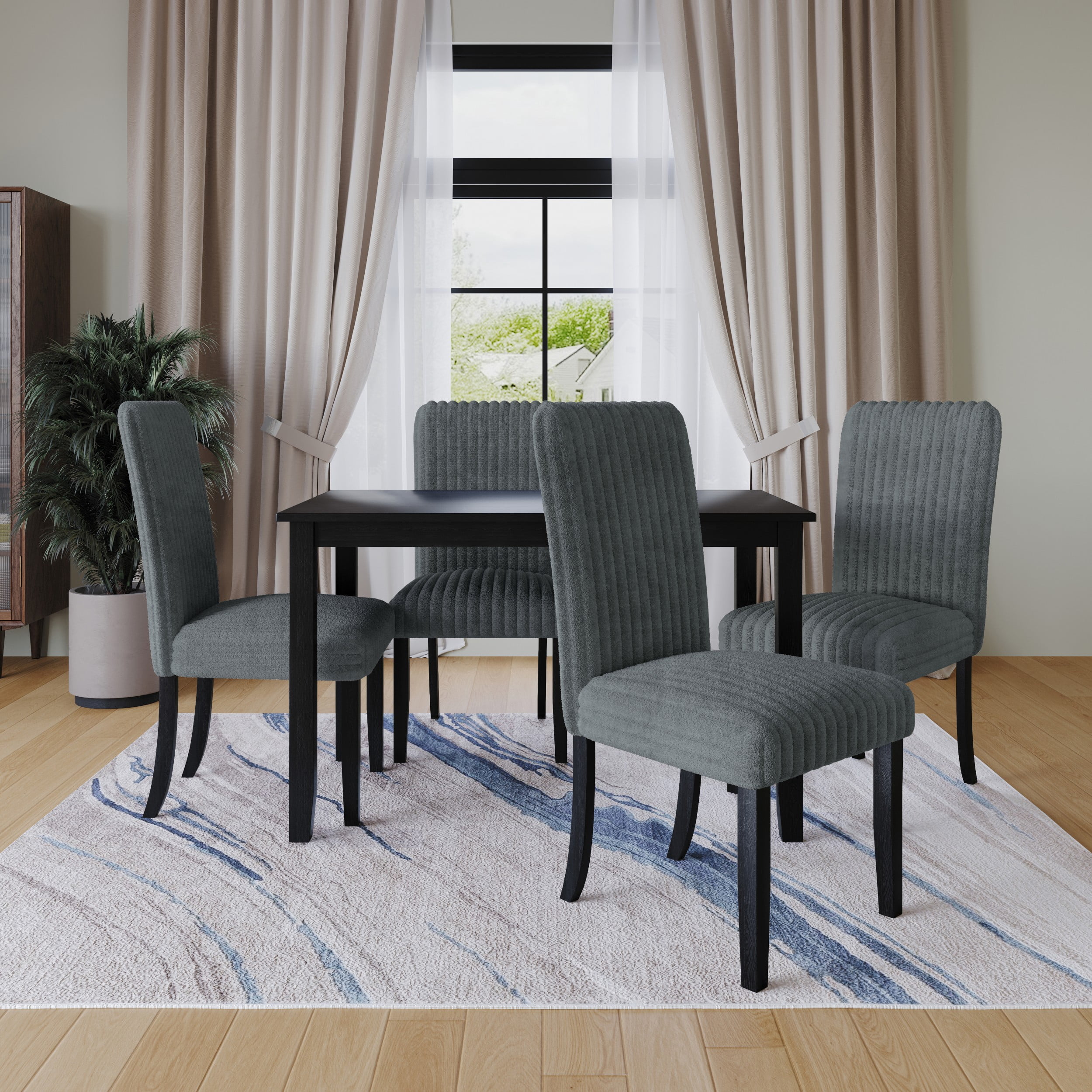 Home Design Guymon Dining Chair (Set of 2), Black/Gray, Cushioned Seat, Slat-Back Design, Comfortable Seating, Sturdy Frame, Modern Style, Durable Construction