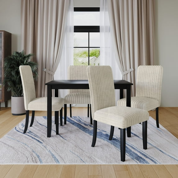 Home Design Guymon Dining Chair (Set of 2), Black/Light Beige, Cushioned Seat, Slat-Back Design, Comfortable Seating, Sturdy Frame, Modern Style, Durable Construction