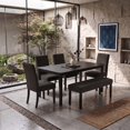 thumbnail image 1 of Home Design Guysaka 6-Piece Dining Set with Modern Rectangular Table, 4 Upholstered Corduroy Dining Chairs & Upholstered Bench, Black, 1 of 18
