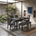 thumbnail image 1 of Home Design Guysaka 6-Piece Dining Set with Modern Rectangular Table, 4 Upholstered Corduroy Dining Chairs & Upholstered Bench, Gray, 1 of 18