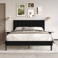 thumbnail image 1 of Home Design Haines Full Linen Upholstered Panel Bed Frame with Rectangular Tufted Headboard & Sturdy Wooden Legs, Black, Easy Assembly, 1 of 11