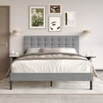 thumbnail image 1 of Home Design Haines King Linen Upholstered Panel Bed Frame with Rectangular Tufted Headboard & Sturdy Wooden Legs, Gray, Easy Assembly, 1 of 10