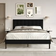 thumbnail image 1 of Home Design Haines King Linen Upholstered Panel Bed Frame with Rectangular Tufted Headboard & Sturdy Wooden Legs, Black, Easy Assembly, 1 of 11