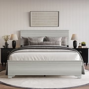 Home Design Harley Queen Panel Bed Frame With Wood Headboard & Footboard, Require Box Spring, Light Gray, Easy Assembly