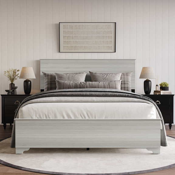 Home Design Harley Queen Panel Bed Frame With Wood Headboard & Footboard, Require Box Spring, Light Gray, Easy Assembly