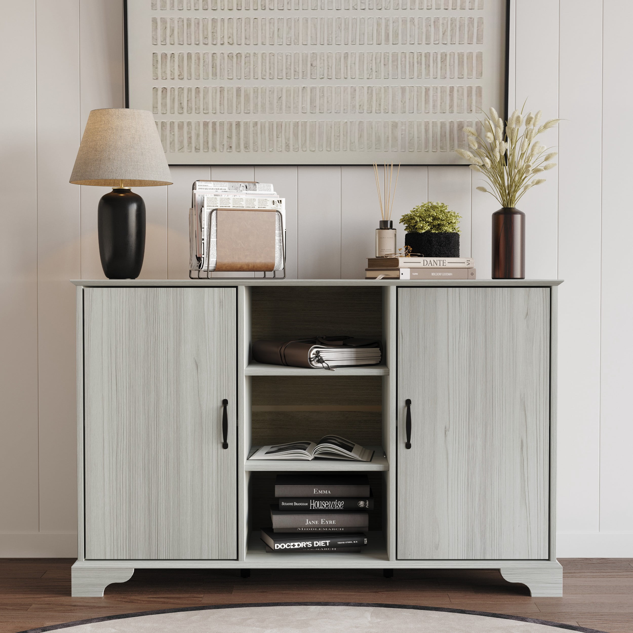 Home Design Harley Side Board, Modern Bedroom Storage Furniture, Light Gray Finish, Easy Assembly