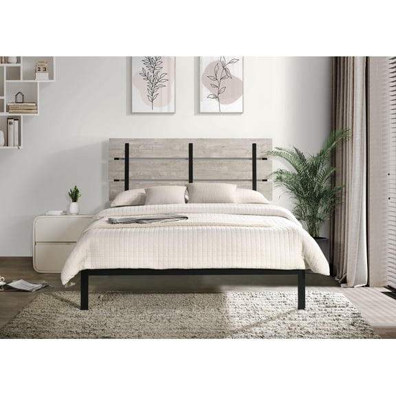 Home Design Hayward Queen Metal Platform Bed Frame with Full Slats and Under-Bed Storage, Gray, Easy Assembly