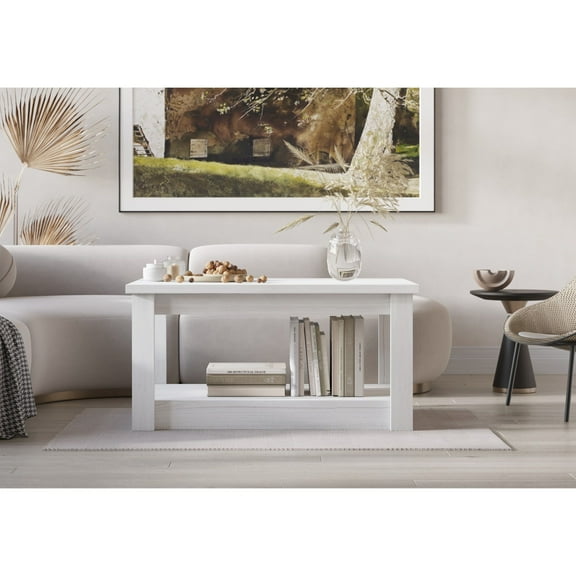 Home Design Herne Coffee Table with Rectangular Top and Spacious Lower Shelf, Modern Square Silhouette for Living Room Storage and Display, Easy Assembly, Gray