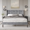 thumbnail image 1 of Home Design Herrin Queen Tufted Luxurious Velvet Upholstered Wingback Panel Bed Frame with Vertical Channel Tufting & Wingback Design, Silver Gray, Easy Assembly, 1 of 12