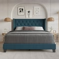 thumbnail image 1 of Home Design Homer King Button-Tufted Wingback Upholstered Panel Bed Frame with Nailhead Trim design for Adult, Denim Blue, Easy Assembly, 1 of 7