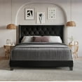 thumbnail image 1 of Home Design Homer King Button-Tufted Wingback Upholstered Panel Bed Frame with Nailhead Trim design for Adult, Black, Easy Assembly, 1 of 7
