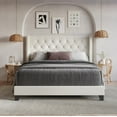 thumbnail image 1 of Home Design Homer Full Button-Tufted Wingback Upholstered Panel Bed Frame with Nailhead Trim design for Adult, Light Beige, Easy Assembly, 1 of 7