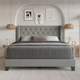 thumbnail image 1 of Home Design Homer Twin Button-Tufted Wingback Upholstered Panel Bed Frame with Nailhead Trim design for Adult, Gray, Easy Assembly, 1 of 7
