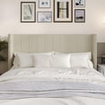 thumbnail image 1 of Home Design Ipswich Queen Upholstered Wingback Headboard with Nailhead Trim, Modern Vertical Channel Tufting, Beige, Easy Assembly, 1 of 9