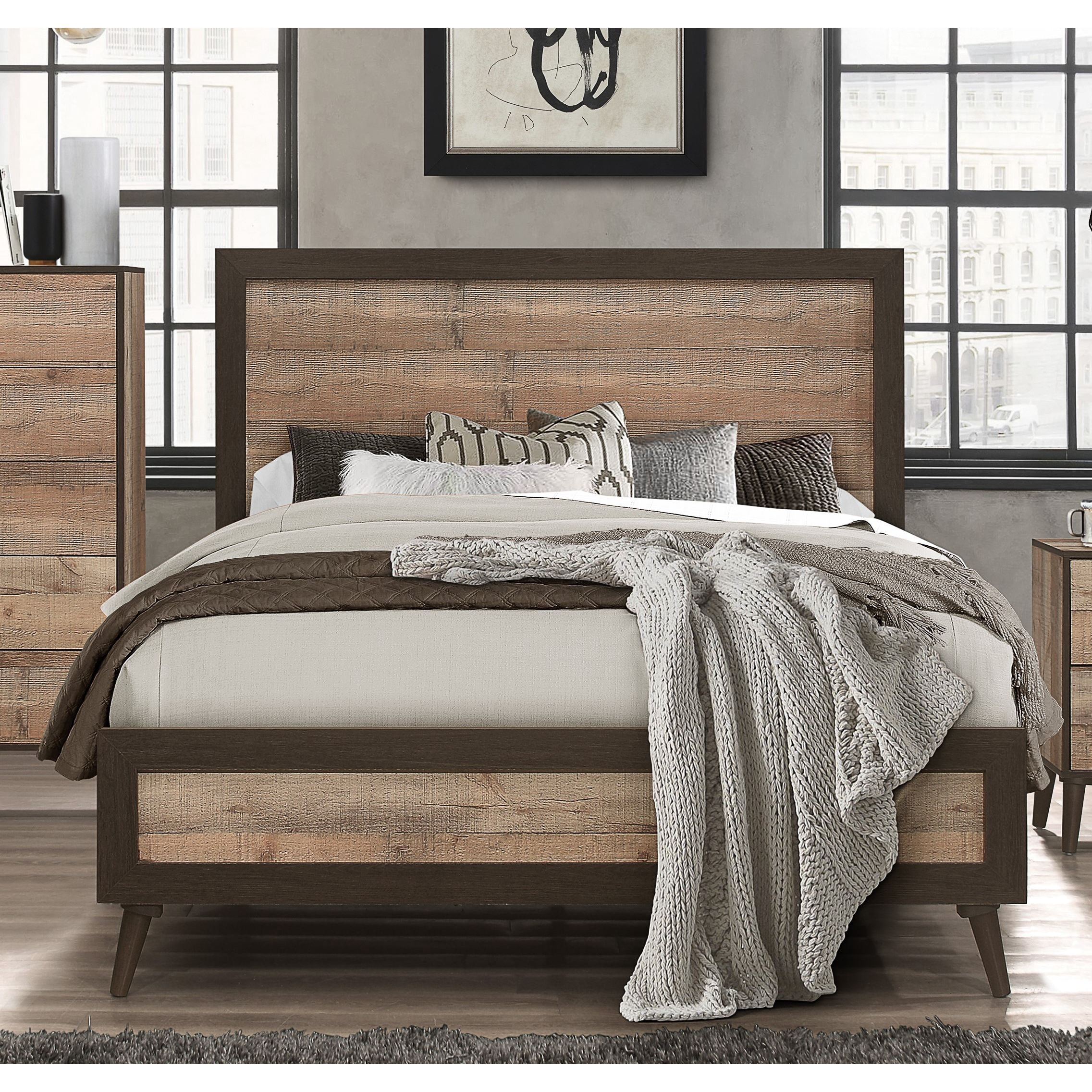 Home Design Janet King Bed Frame with Wood Grain Panel Headboard and Footboard, Natural Oak, Easy assembly