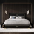 thumbnail image 1 of Home Design Jasper King Upholstered Storage Platform Bed Frame with Gold Aluminum Trim and Four Under-Drawers, Black, Easy Assembly, 1 of 5