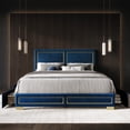 thumbnail image 1 of Home Design Jasper Queen Upholstered Storage Platform Bed Frame with Gold Aluminum Trim and Four Under-Drawers, Blue, Easy Assembly, 1 of 5