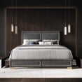 thumbnail image 1 of Home Design Jasper Queen Upholstered Storage Platform Bed Frame with Gold Aluminum Trim and Four Under-Drawers, Dark Gray, Easy Assembly, 1 of 6