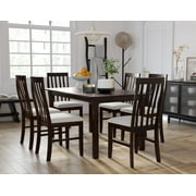 Home Design Jesse Dining Chairs Set of 6, Warm Gray Upholstery, Dark Brown Frame, Slat Back, Padded Seats, Stylish, Comfortable