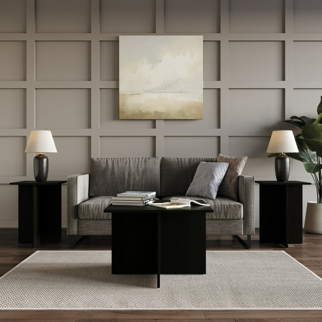 Home Design Joliet 3 Piece of Coffee Table Set for Living Room, Black, Easy Assembly
