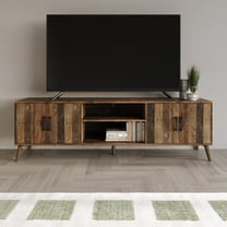 Home Design Juneau 71" TV Stand with Ample Storage, Open Shelves, and Round Cable Hole, Modern Vintage Design for Living Room, Vintage Oak