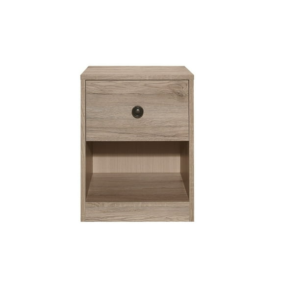 Home Design KD Night Stand with Drawer and Open Shelf, Light Oak, Easy assembly