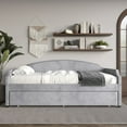 thumbnail image 1 of Home Design Kilgore Twin Daybed, Gray Velvet, Scooped Backrest, Chrome Nailhead Trim, Foam Padding, Pull-Out Trundle for Stylish Seating & Sleeping, 1 of 9