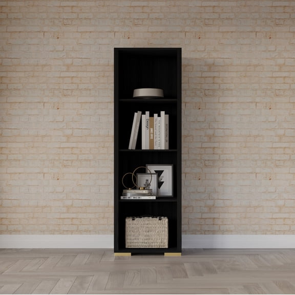Home Design Kingdom Modern Black 4-Shelf Bookcase with Storage, Vertical, Black