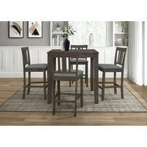 Home Design Kinsley 5-Piece Counter Set, Taupe/Gray, Square Table with Slat-Back Cushioned Chairs, Modern Minimalist Style